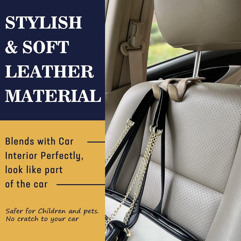 TISOHUGO Upgraded Headrest Hooks for Purses and Bags, 2 in 1 Car Back Seat Head Rest Hanger Matching Cars Interior Genuine Leather Vehicle Storage Holder Hook, 2 Pack, Gray - Image 3